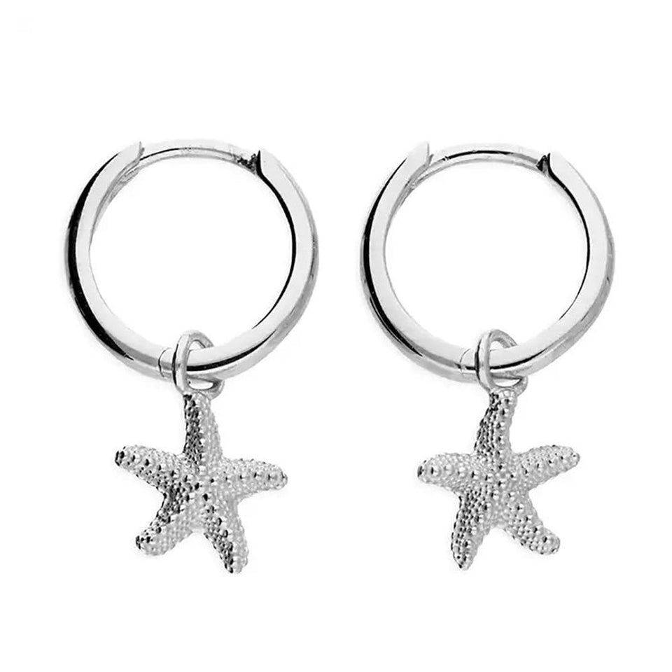 Francis & Gaye Sterling Silver Starfish Hinged Huggie Hoops