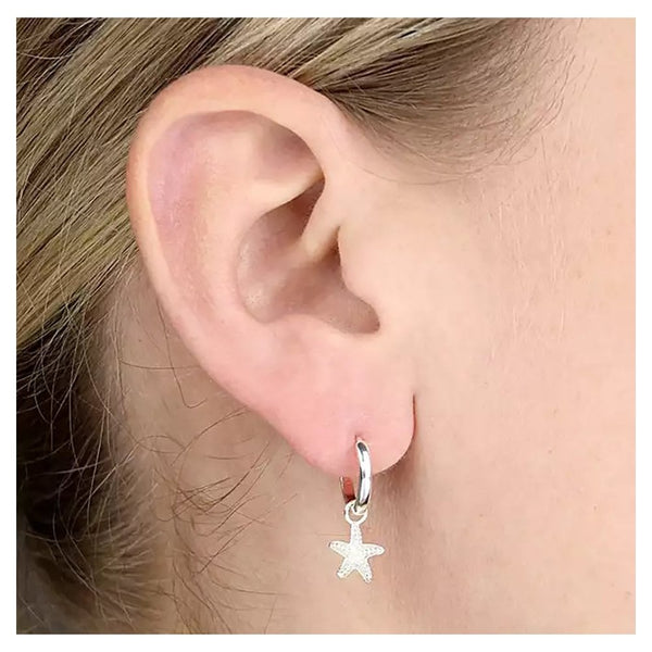Francis & Gaye Sterling Silver Starfish Hinged Huggie Hoops