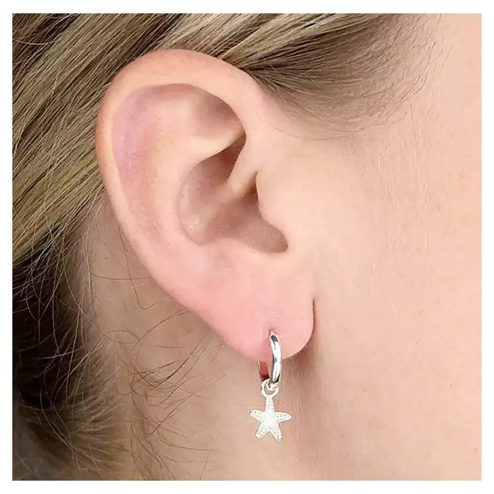 Francis & Gaye Sterling Silver Starfish Hinged Huggie Hoops