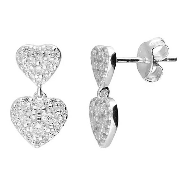 Francis & Gaye Sterling Silver Stone Set Double Heart Drop Earrings