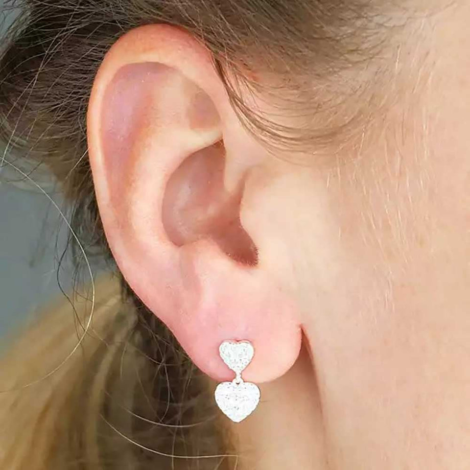 Francis & Gaye Sterling Silver Stone Set Double Heart Drop Earrings