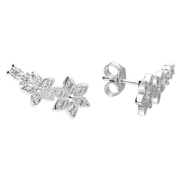 Francis & Gaye Sterling Silver Stone Set Flower Ear Climbers