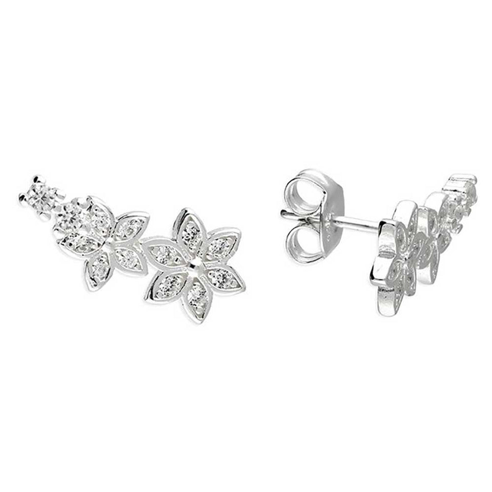 Francis & Gaye Sterling Silver Stone Set Flower Ear Climbers