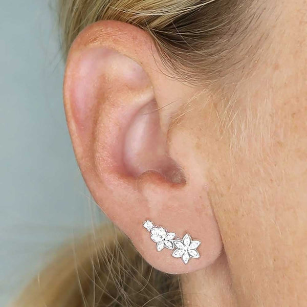 Francis & Gaye Sterling Silver Stone Set Flower Ear Climbers