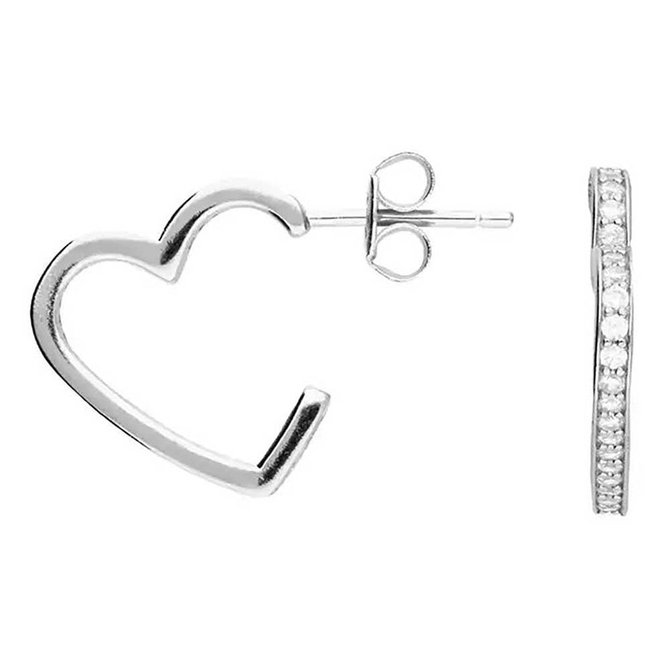 Francis & Gaye Sterling Silver Stone Set Half Heart Hoops