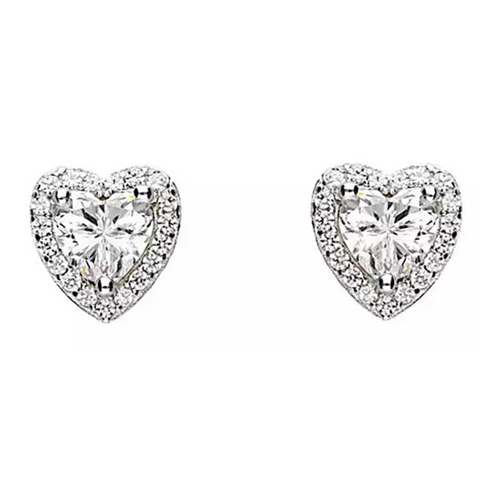 Francis & Gaye Sterling Silver Stone Set Halo Heart Earrings
