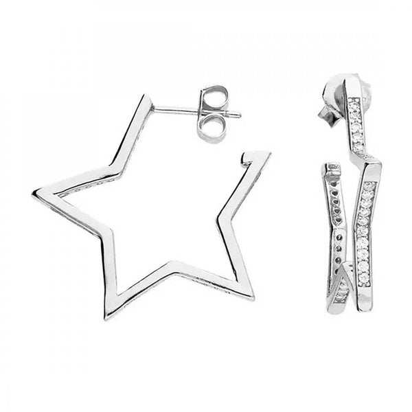Francis & Gaye Sterling Silver Stone Set Open Star Hoops