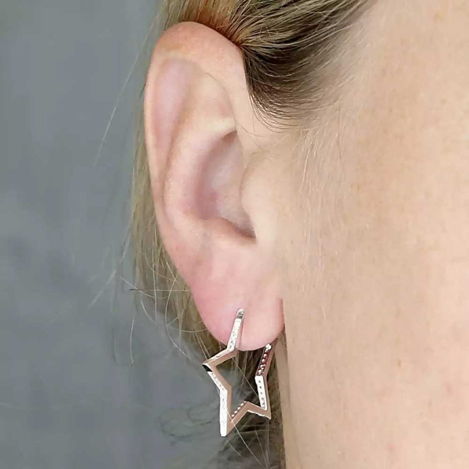 Francis & Gaye Sterling Silver Stone Set Open Star Hoops