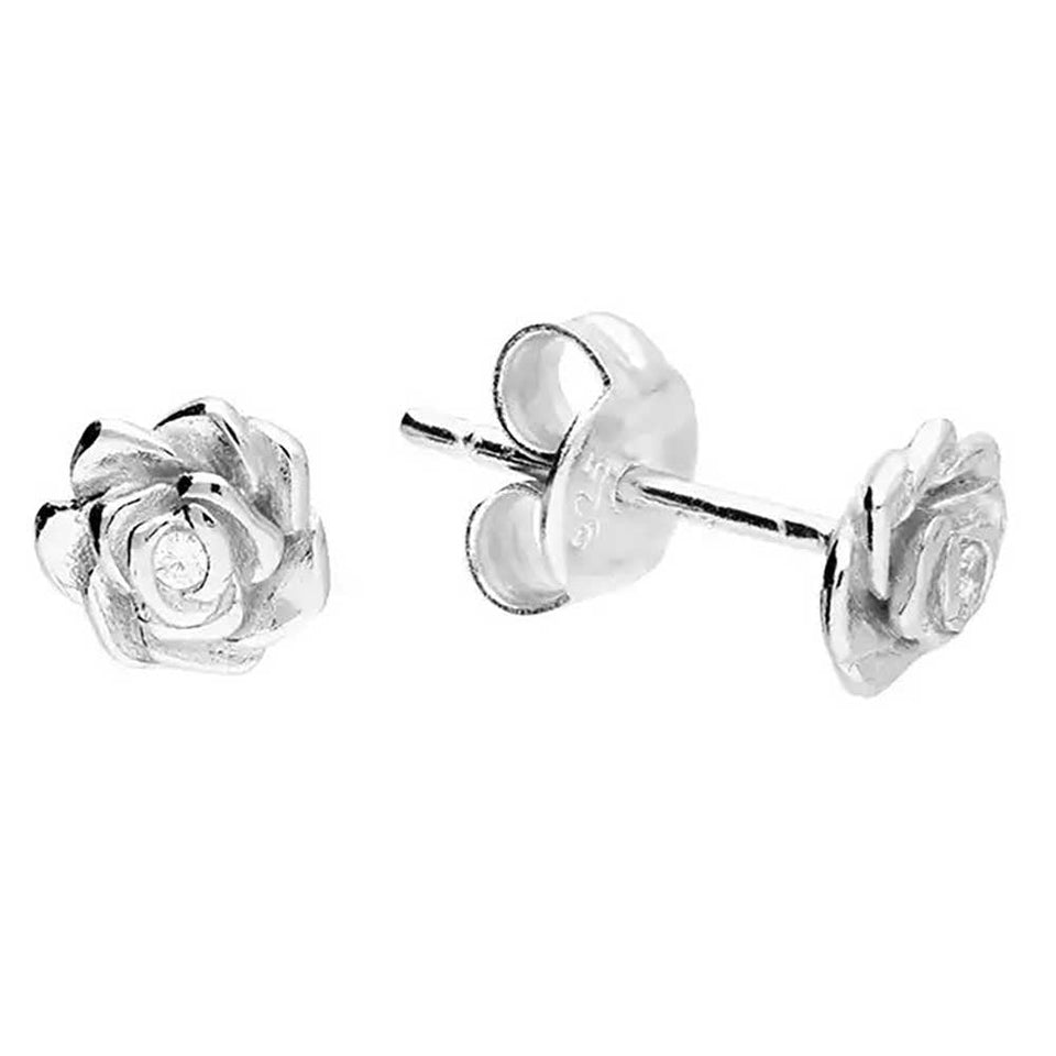 Francis & Gaye Sterling Silver Stone Set Rose Flower Earrings