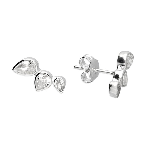 Francis & Gaye Sterling Silver Triple Stone Teardrop Ear Climber