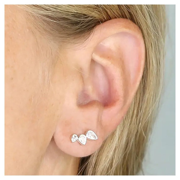 Francis & Gaye Sterling Silver Triple Stone Teardrop Ear Climber
