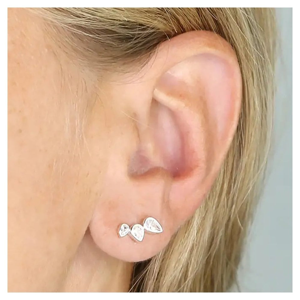 Francis & Gaye Sterling Silver Triple Stone Teardrop Ear Climber