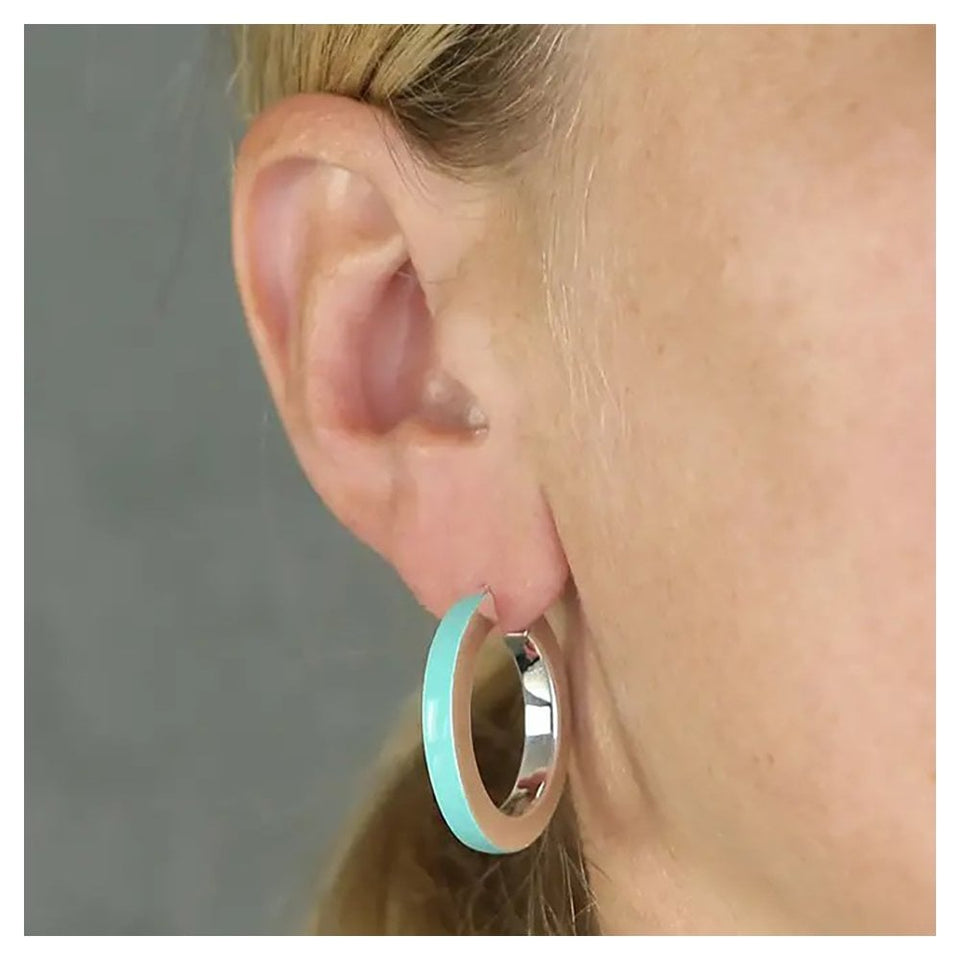 Francis & Gaye Sterling Silver Turquoise Enamel Hoops