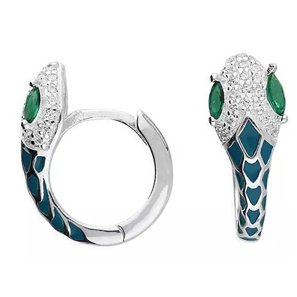 Francis & Gaye Sterling Silver Turquoise Snake Huggie Hoops