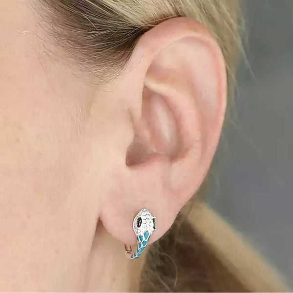 Francis & Gaye Sterling Silver Turquoise Snake Huggie Hoops
