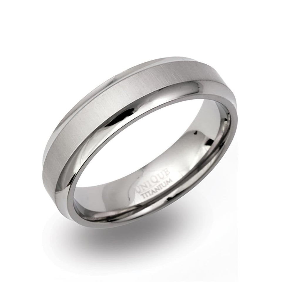 Francis & Gaye Titanium Brushed Centre 6mm Polished Ring