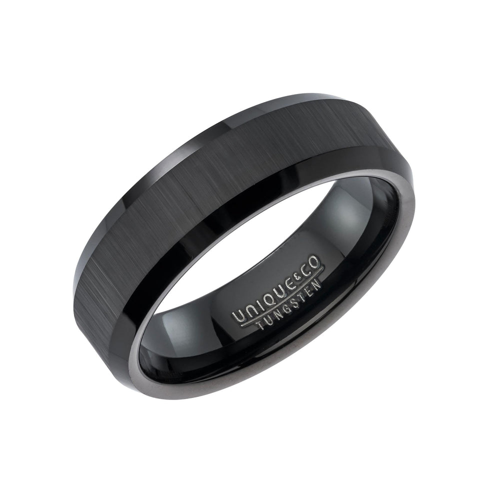 Francis & Gaye Tungsten Black Brushed Centre 7mm Ring