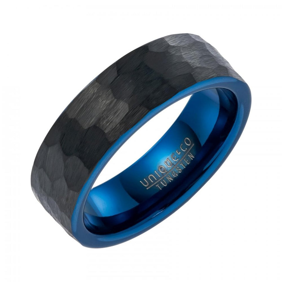 Francis & Gaye Tungsten Black IP Plated Hammered 7mm Ring