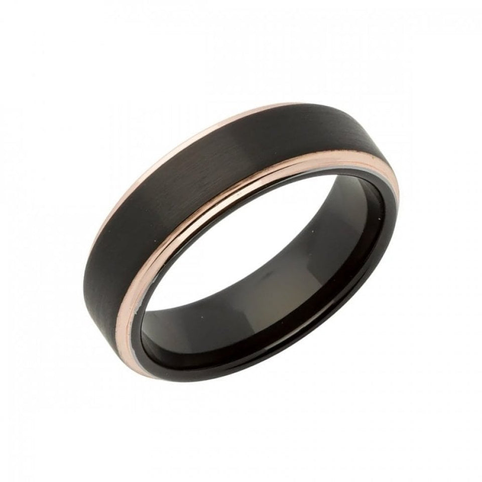 Francis & Gaye Tungsten Black & Rose IP Plated 7mm Ring