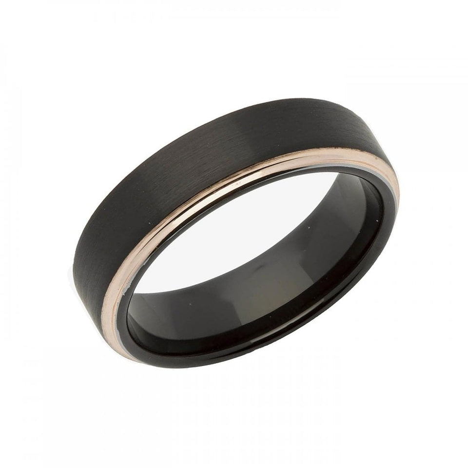 Francis & Gaye Tungsten Black & Rose IP Plated 7mm Ring