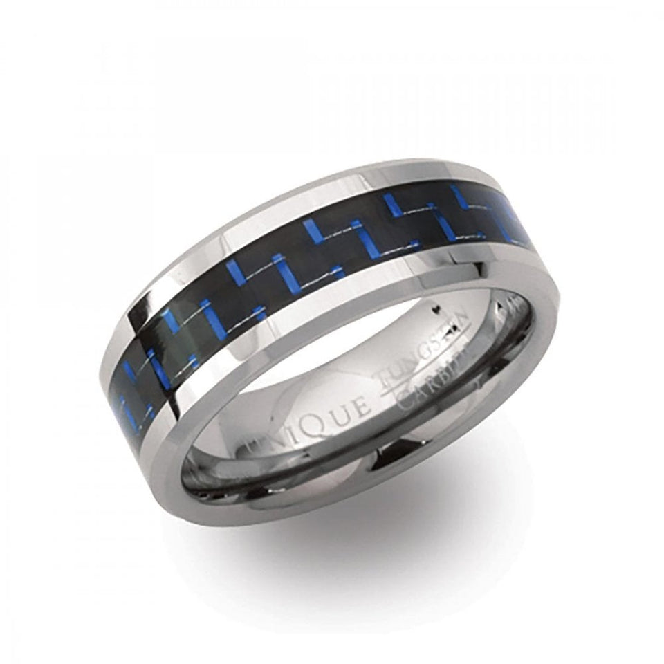 Francis & Gaye Tungsten Blue Carbon Fibre Inlay 8mm Ring