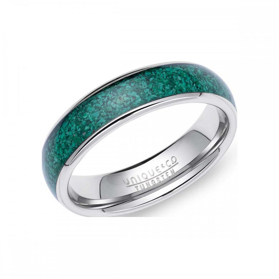 Francis & Gaye Tungsten Carbide Green Malachite Inlay 6mm Ring