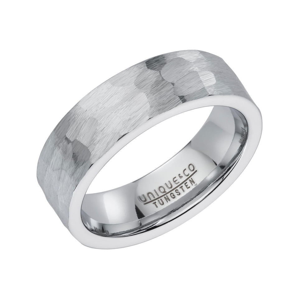 Francis & Gaye Tungsten Flat Top Hammered 7mm Ring