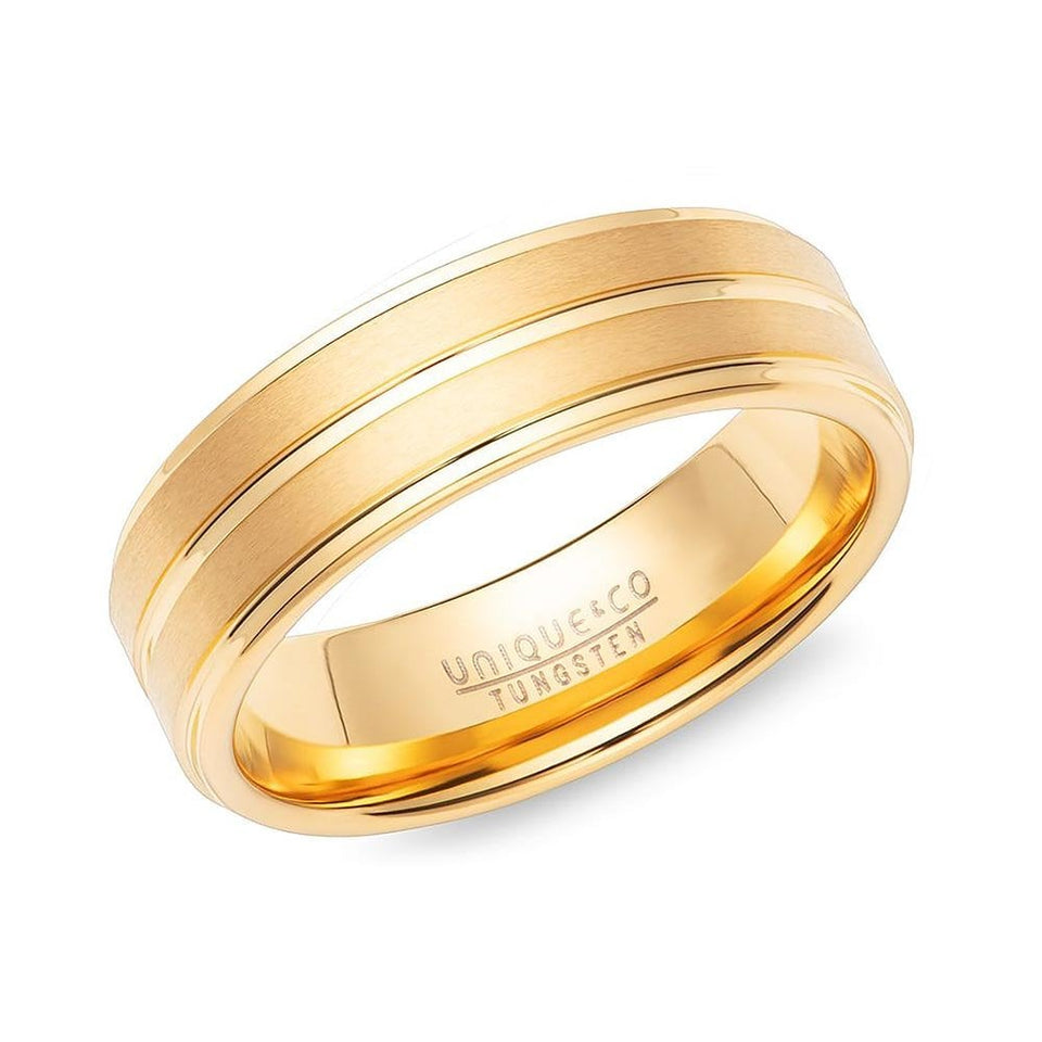 Francis & Gaye Tungsten Gold Plated Grooved 7mm Ring