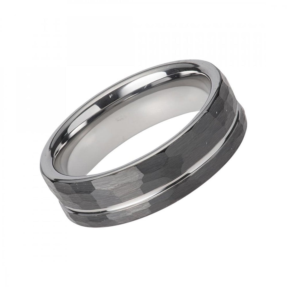 Francis & Gaye Tungsten Hammered Black IP Plated 7mm Ring