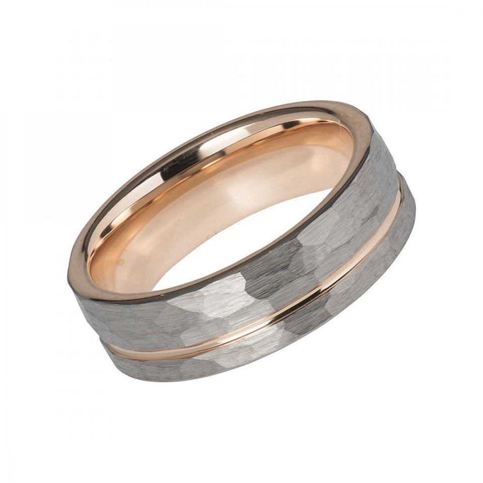 Francis & Gaye Tungsten Hammered Grey & Rose Plated Ring