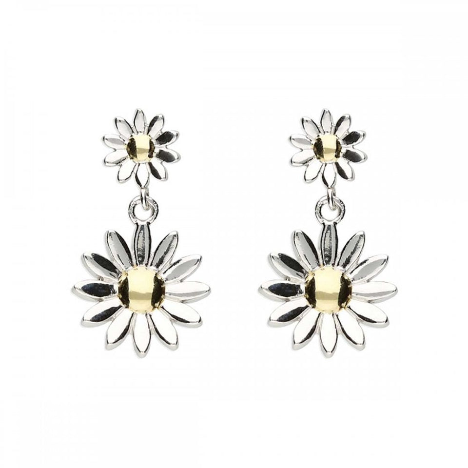 Francis & Gaye Two Tone Double Daisy Drop Earrings