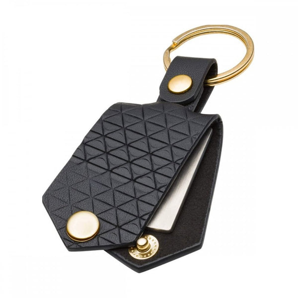 Fred Bennett Black Detailed Recycled Leather Gold Tone Keyring