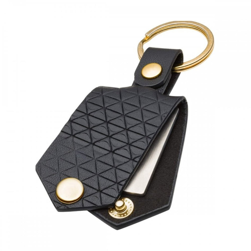 Fred Bennett Black Detailed Recycled Leather Gold Tone Keyring