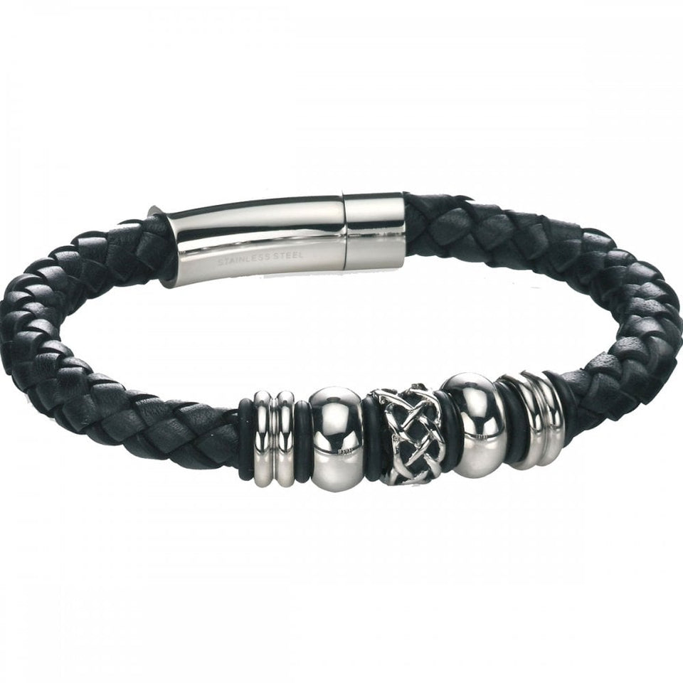 Fred Bennett Black Leather Celtic Detailed Bracelet