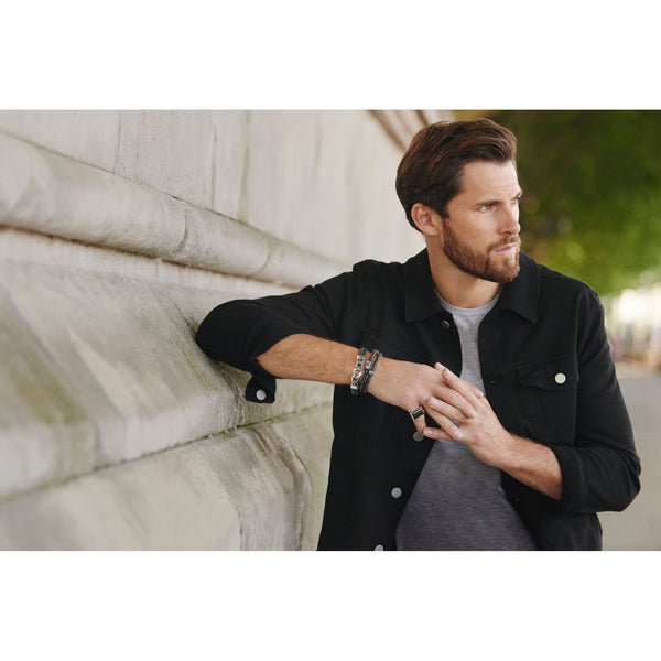 Fred Bennett Black Leather Two Tone Discs Bracelet