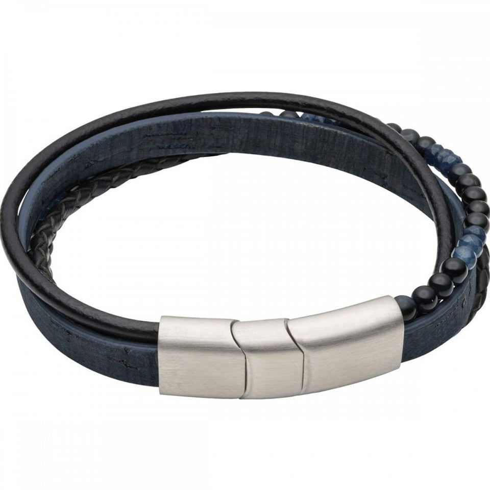 Fred Bennett Blue Multi Row Chalcedony Beads Leathered Bracelet