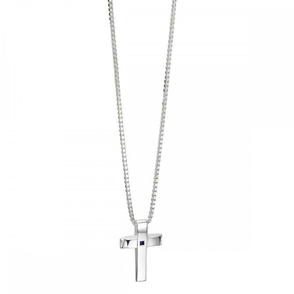 Fred Bennett Men's Silver Cross Pendant with Sapphire Detail