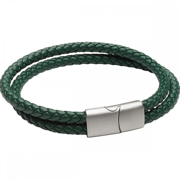 Fred Bennett Reborn Forest Green Double Row Leather Bracelet