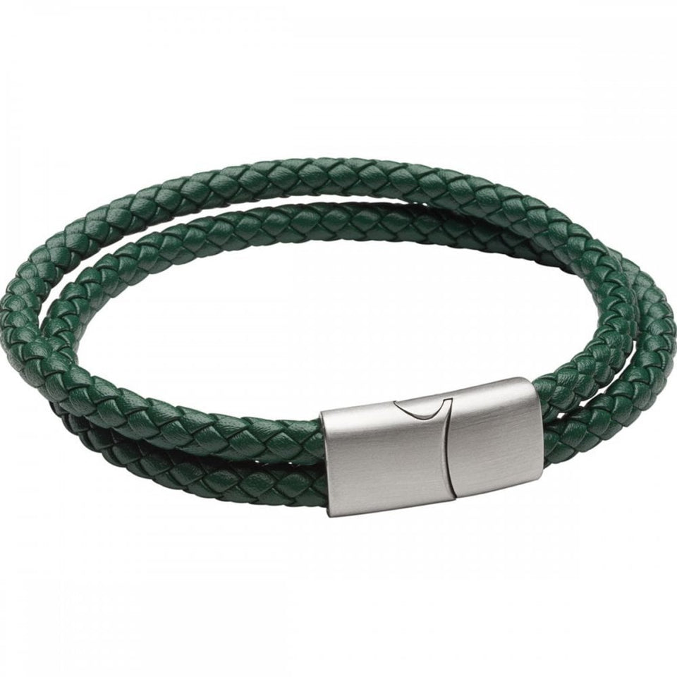 Fred Bennett Reborn Forest Green Double Row Leather Bracelet