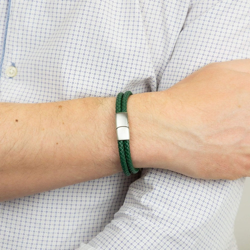Fred Bennett Reborn Forest Green Double Row Leather Bracelet