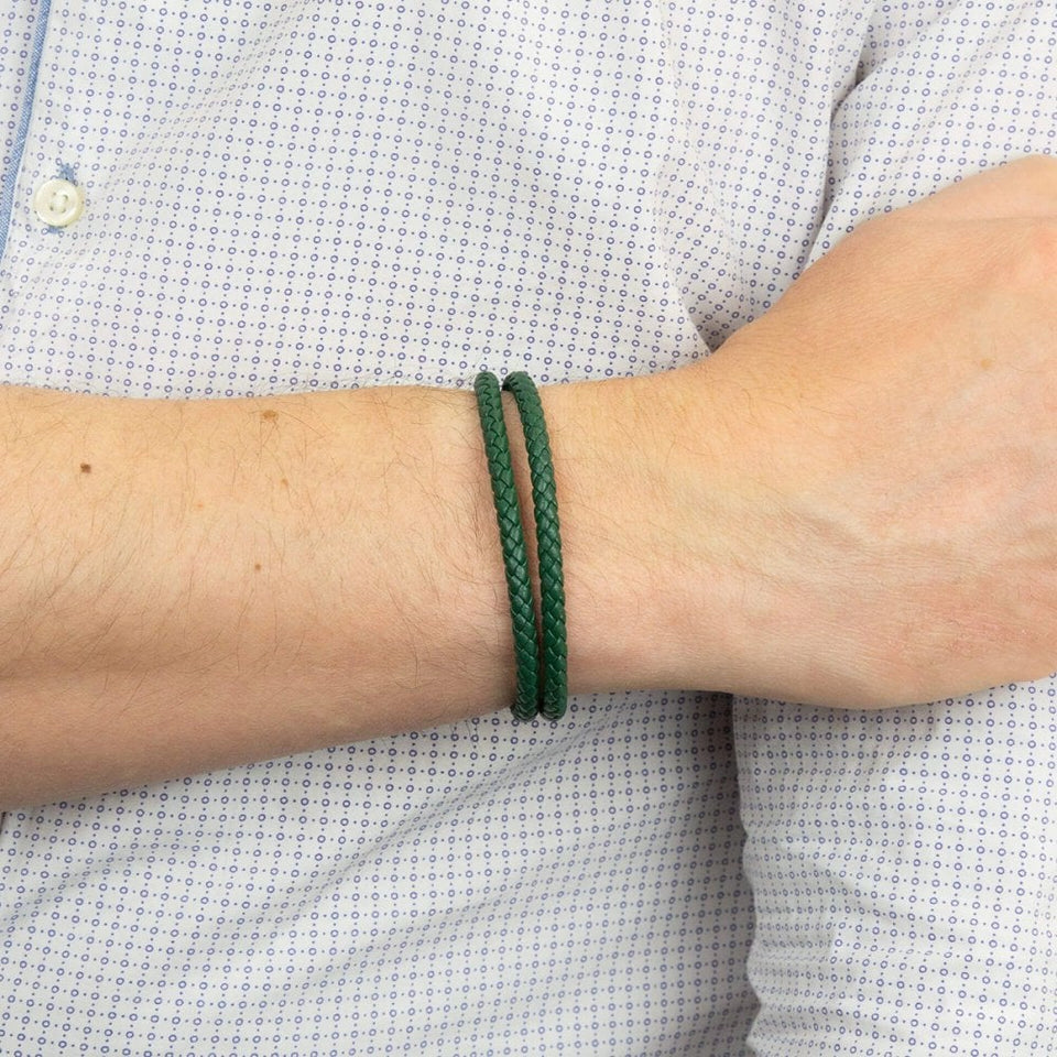 Fred Bennett Reborn Forest Green Double Row Leather Bracelet