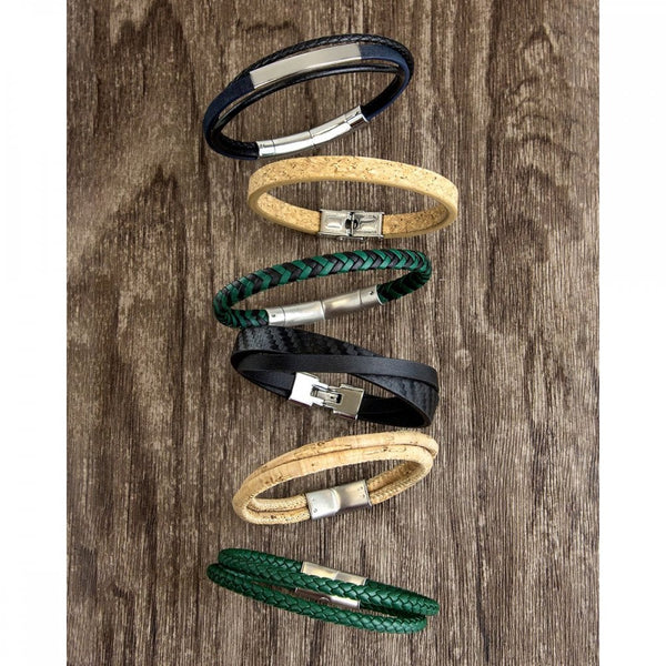 Fred Bennett Reborn Forest Green Double Row Leather Bracelet