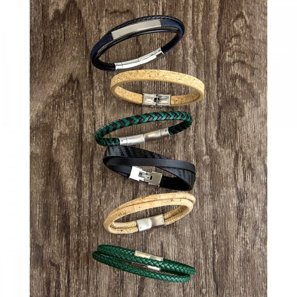 Fred Bennett Reborn Forest Green Double Row Leather Bracelet