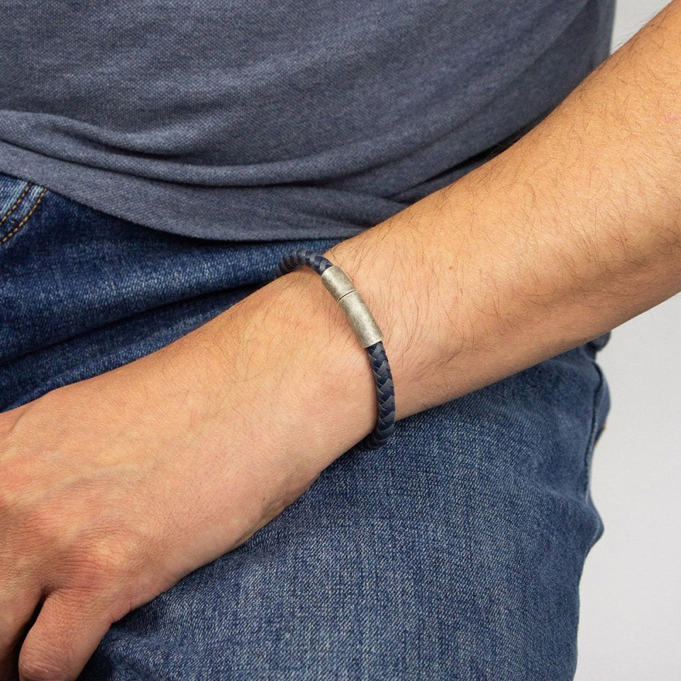 Fred Bennett Reborn Two Tone Navy Recycled Leather Bracelet