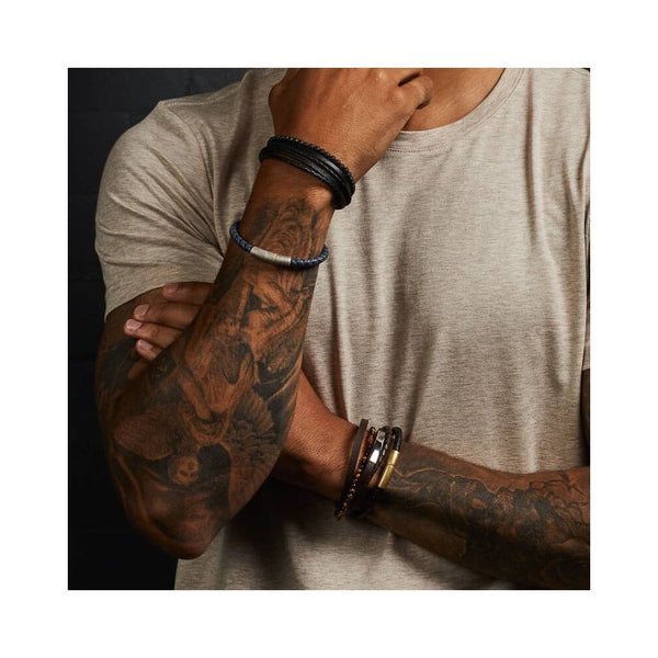 Fred Bennett Reborn Two Tone Navy Recycled Leather Bracelet