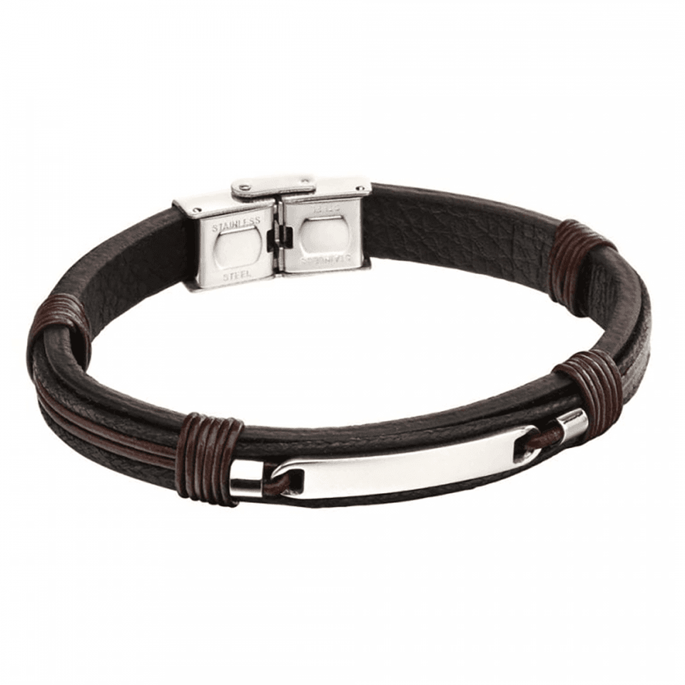 Fred Bennett Woven Plait Leather I.D Bar Bracelet