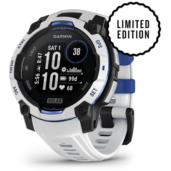 Garmin Instinct® 3 45mm Solar Whitestone & Whitestone/Blue Strap Watch