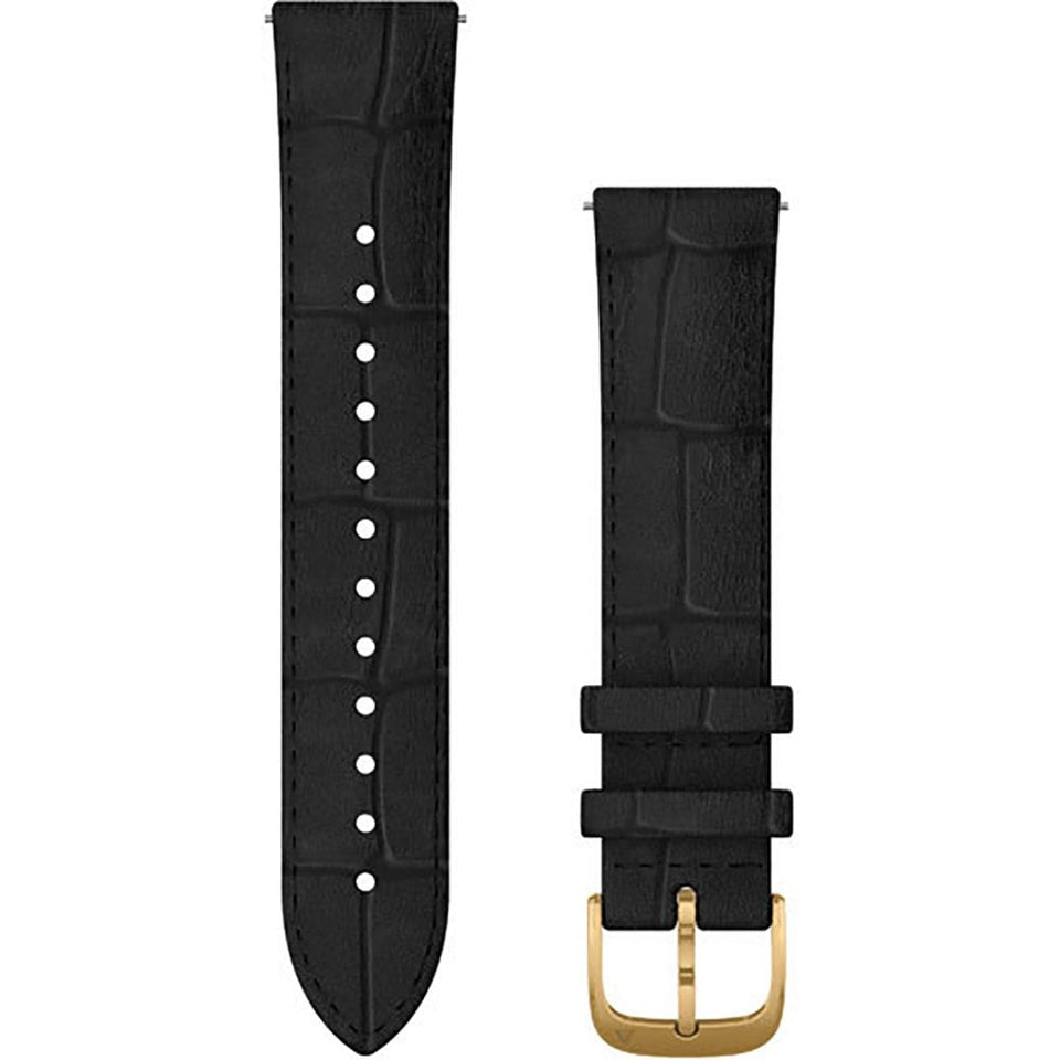 Garmin Quick Release 20mm Black Embossed Italian Leather & 24k Gold PVD Hardware Strap