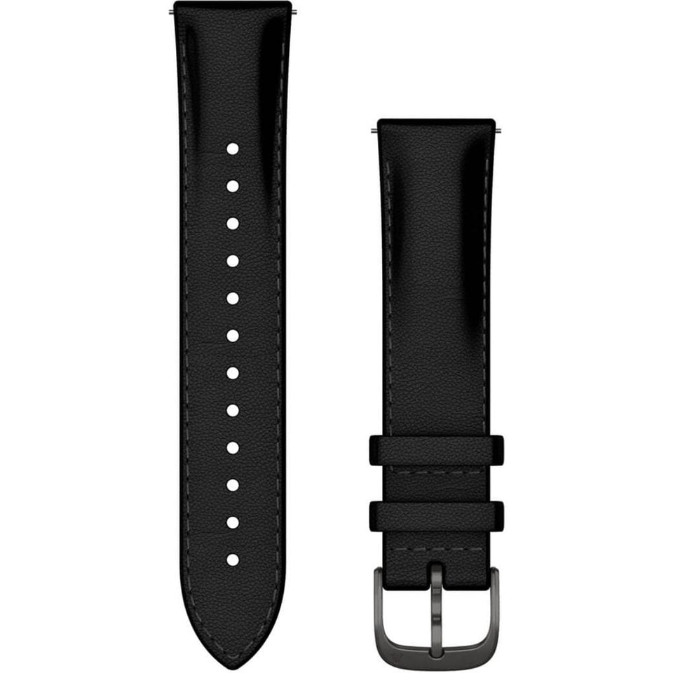 Garmin Quick Release 20mm Black Leather And Brushed Slate Buckle Watch Strap