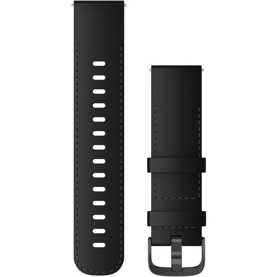 Garmin Quick Release 22mm Black Leather With Brushed Slate Buckle Watch Strap